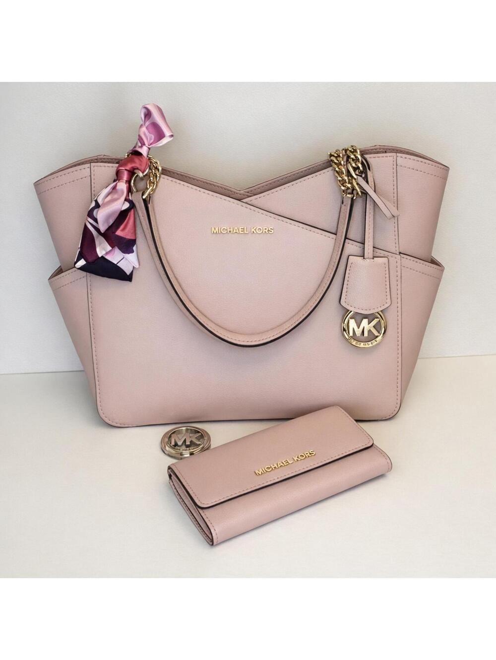 Michael Kors Jet Set Travel Large Shoulder Tote + Trifold Wallet – Powder Blush